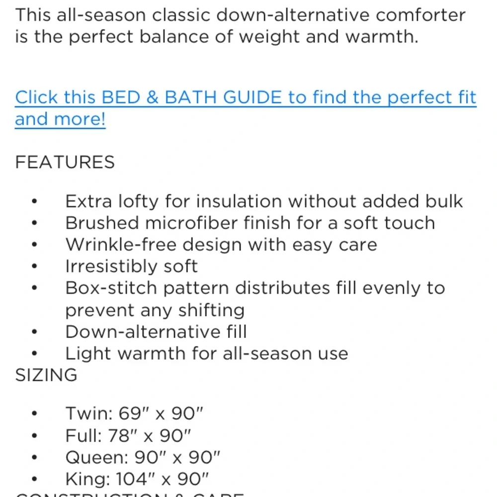 NWT Swift Home All Season Light Warmth Down Alternative Comforter Full